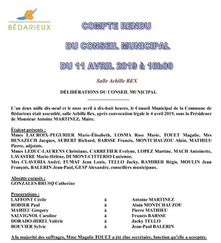 Conseil Municipal du 11.04.2019